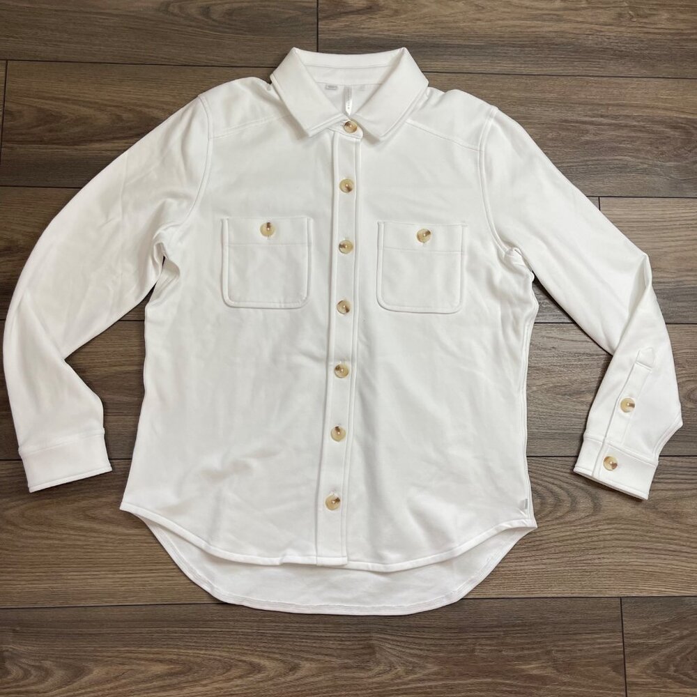 Travis Mathew Cloud Fleece Shacket Women's Size Small White Cotton Blend Relaxed